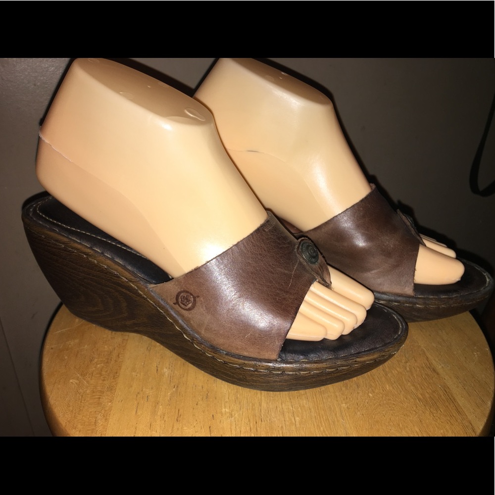 Born brown leather wedge heels size 7